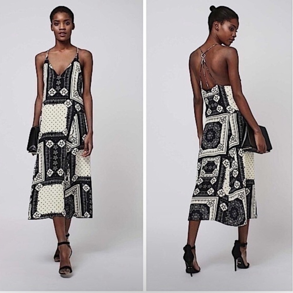 Topshop Black and White Patterned Midi Dress - Picture 2 of 4
